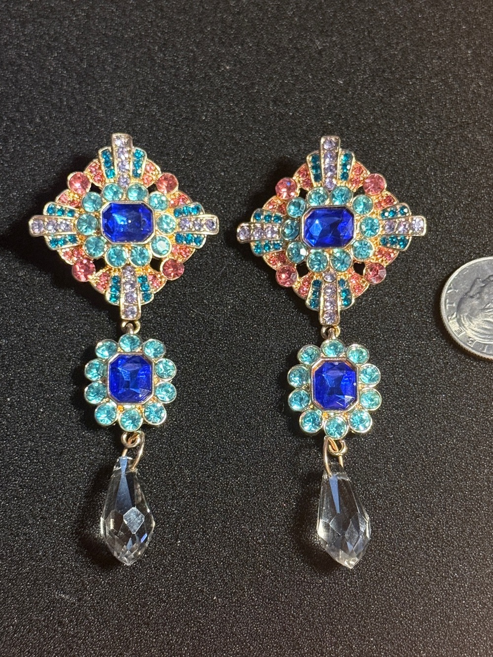 Vintage Art Deco Style Mosaic Jewel Drop Earrings - Statement earring